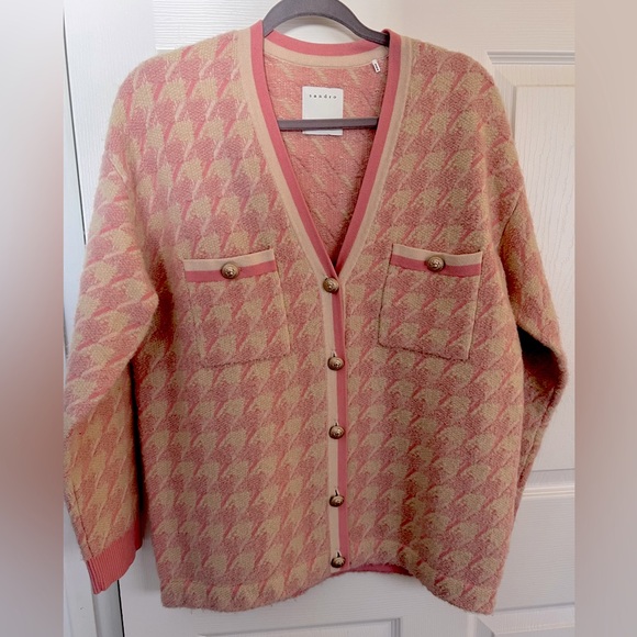 Sandro Kimberley Houndstooth Pink Cardigan Sweater - Picture 7 of 12